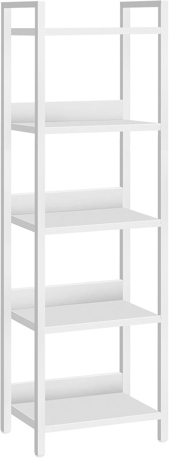 Bookshelf, 5-Tier Bookcase, Standing Book Shelf for Small Space, Storage Shelf Organizer, for Living Room, Bedroom, Study, Balcony, White BKBW5501
