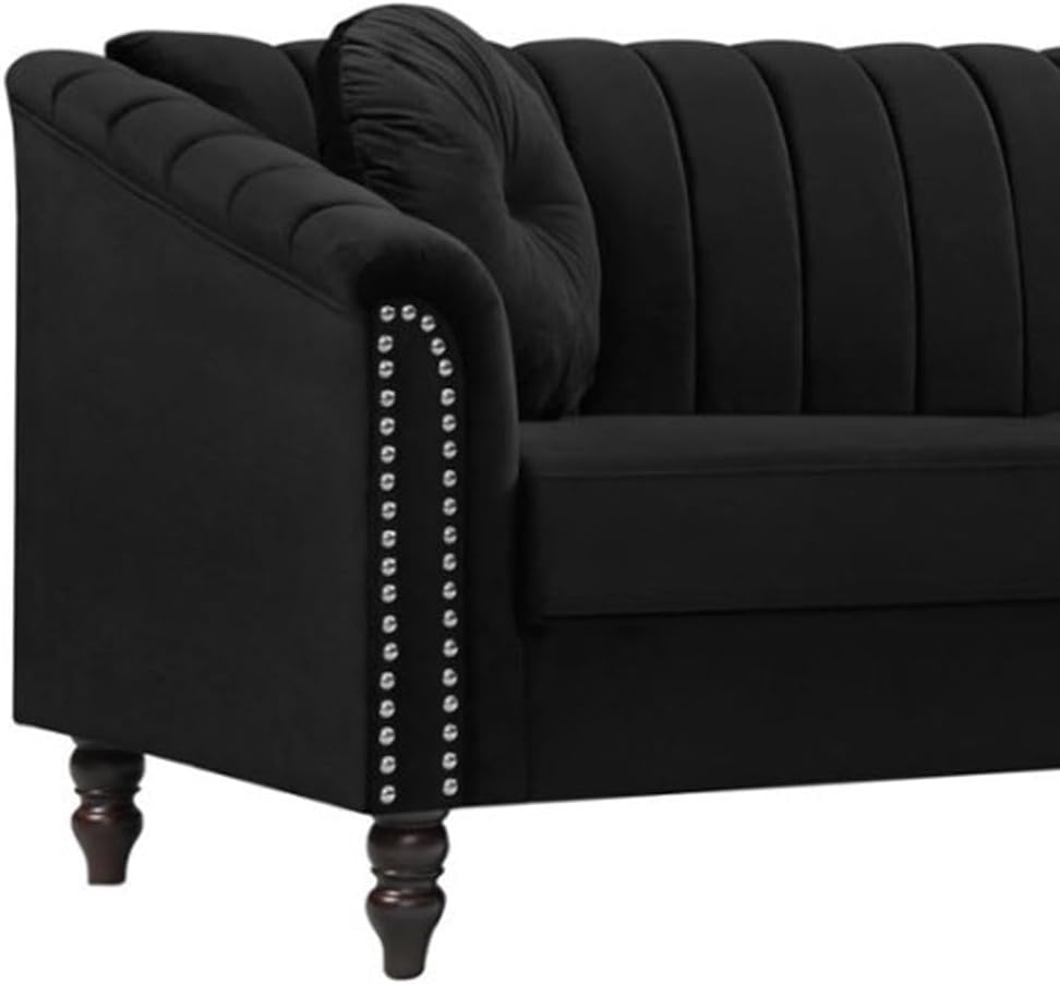 Accent Chair, Single Couch Chair with Style Button Tufted, Scroll Arms and Nailhead for Living Room, Office, Apartment, Black