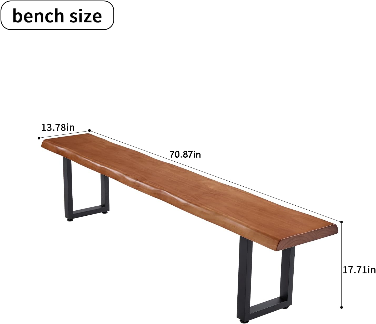 Brown Bench Wooden Long Bench with Metal Legs for Office Restaurant Living Room Meeting Room Indoor Seating Multiple （tan bench70.87in）