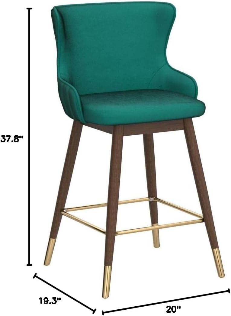 Roundhill Furniture Leland Fabric Upholstered Counter Height Wingback Stools, Set of 2, Green