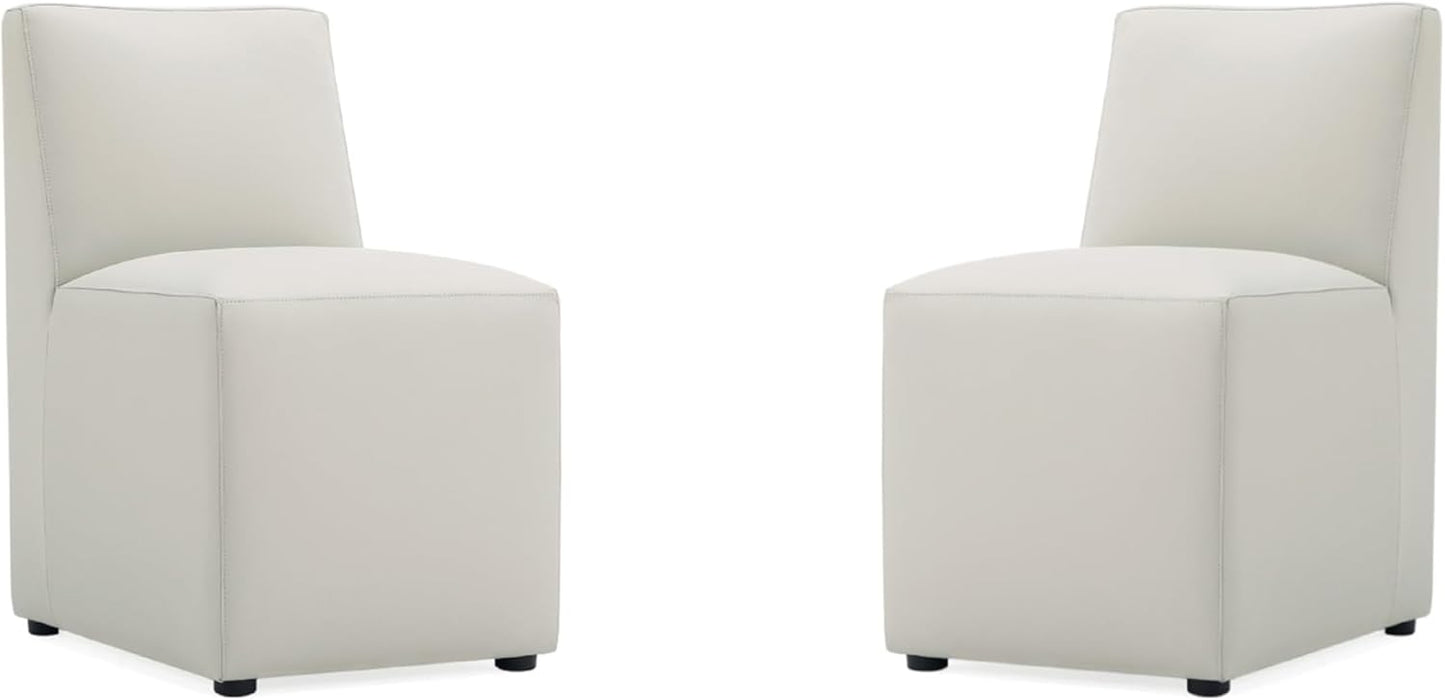 Manhattan Comfort Anna Square Modern Dining Chair with Head to Toe Faux Leather Upholstery and Plastic Foot Padding, Luxury Accent Furniture, Set of 2, Stone Grey