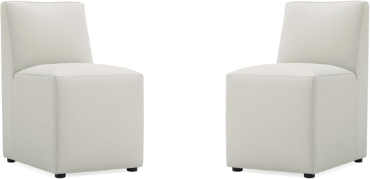 Manhattan Comfort Anna Square Modern Dining Chair with Head to Toe Faux Leather Upholstery and Plastic Foot Padding, Luxury Accent Furniture, Set of 2, Stone Grey