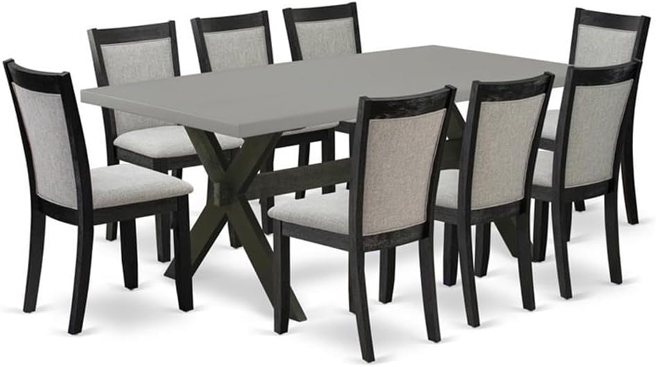 East West Furniture X697MZ606-9 9 Piece Kitchen Table & Chairs Set Includes a Rectangle Dining Room Table with X-Legs and 8 Shitake Linen Fabric Parsons Chairs, 40x72 Inch, Multi-Color