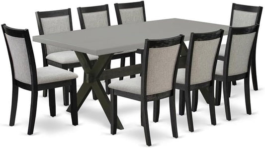 East West Furniture X697MZ606-9 9 Piece Kitchen Table & Chairs Set Includes a Rectangle Dining Room Table with X-Legs and 8 Shitake Linen Fabric Parsons Chairs, 40x72 Inch, Multi-Color