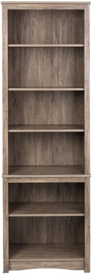 Prepac Sonoma Tall 6-Tier Bookcase 80"H with 2 Adjustable Shelves, Drifted Gray Storage Cabinet, Modern Display Cabinet, Bookshelf with Storage Shelves for Home Office, Living Room, Bedroom Organizer