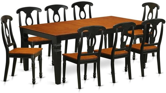 East West Furniture LGKE9-BCH-W 9 Piece Dining Table Set Includes a Rectangle Dining Room Table with Butterfly Leaf and 8 Wooden Seat Chairs, 42x84 Inch, Black & Cherry