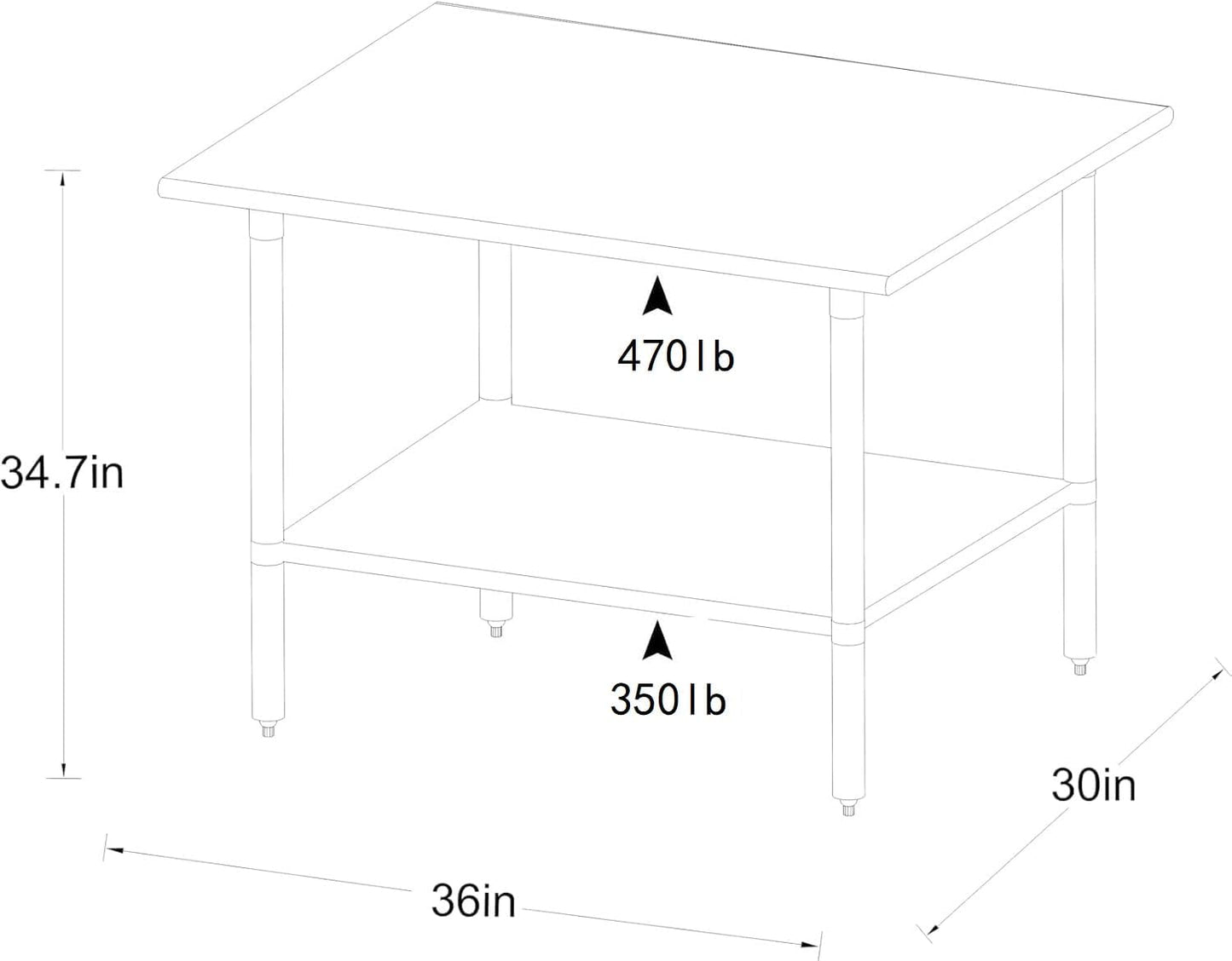 ROCKPOINT Stainless Steel Table for Prep & Work 30x36 Inches, NSF Metal Commercial Kitchen Heavy Duty Table with Adjustable Under Shelf and Table Foot for Restaurant, Home and Hotel