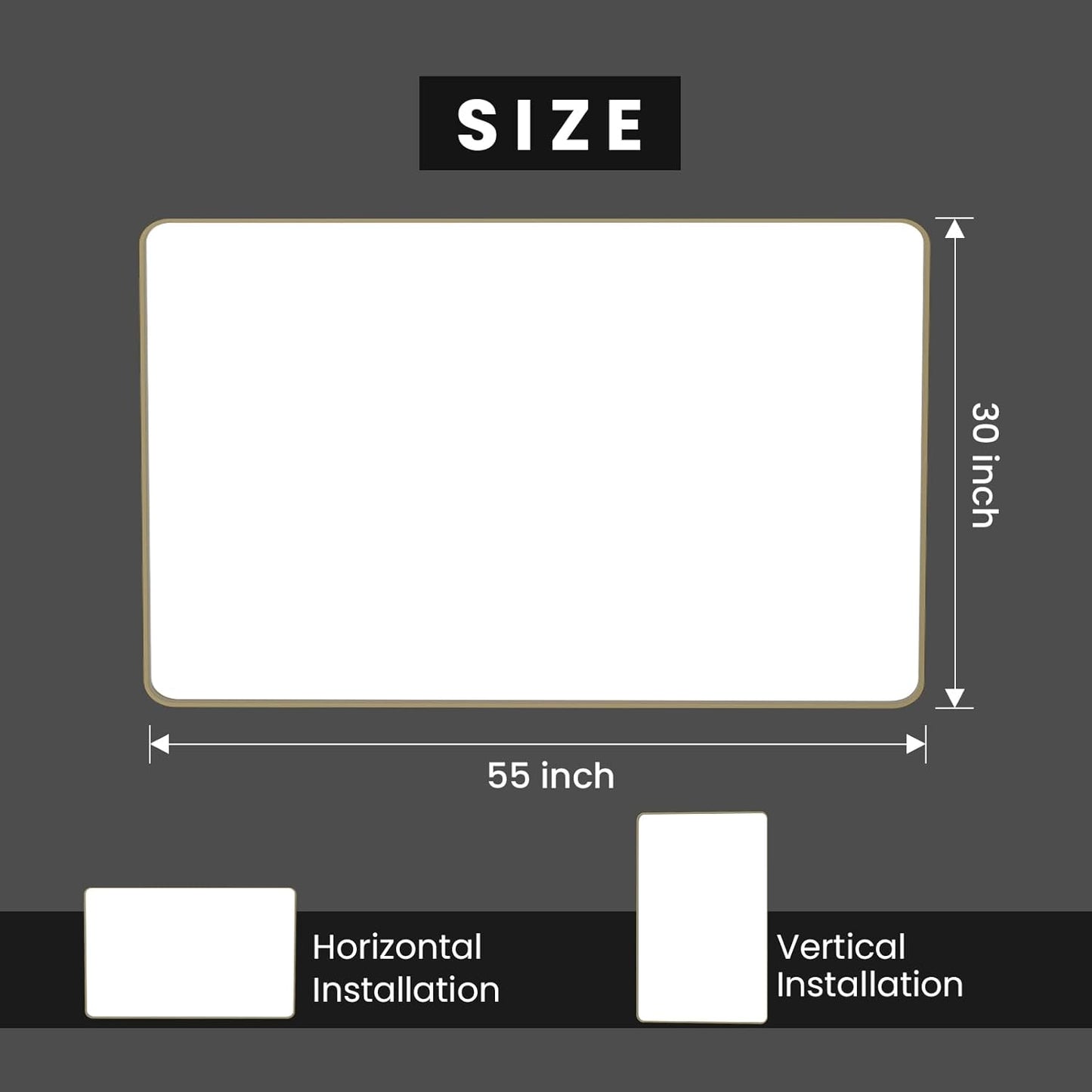 Bronze Bathroom Mirror 55x30 Inch, Brushed Bronze Metal Frame Mirror for Wall, Rounded Rectangle Bathroom Vanity Mirror with Tempered Glass, Anti-Rust, Horizontal/Vertical