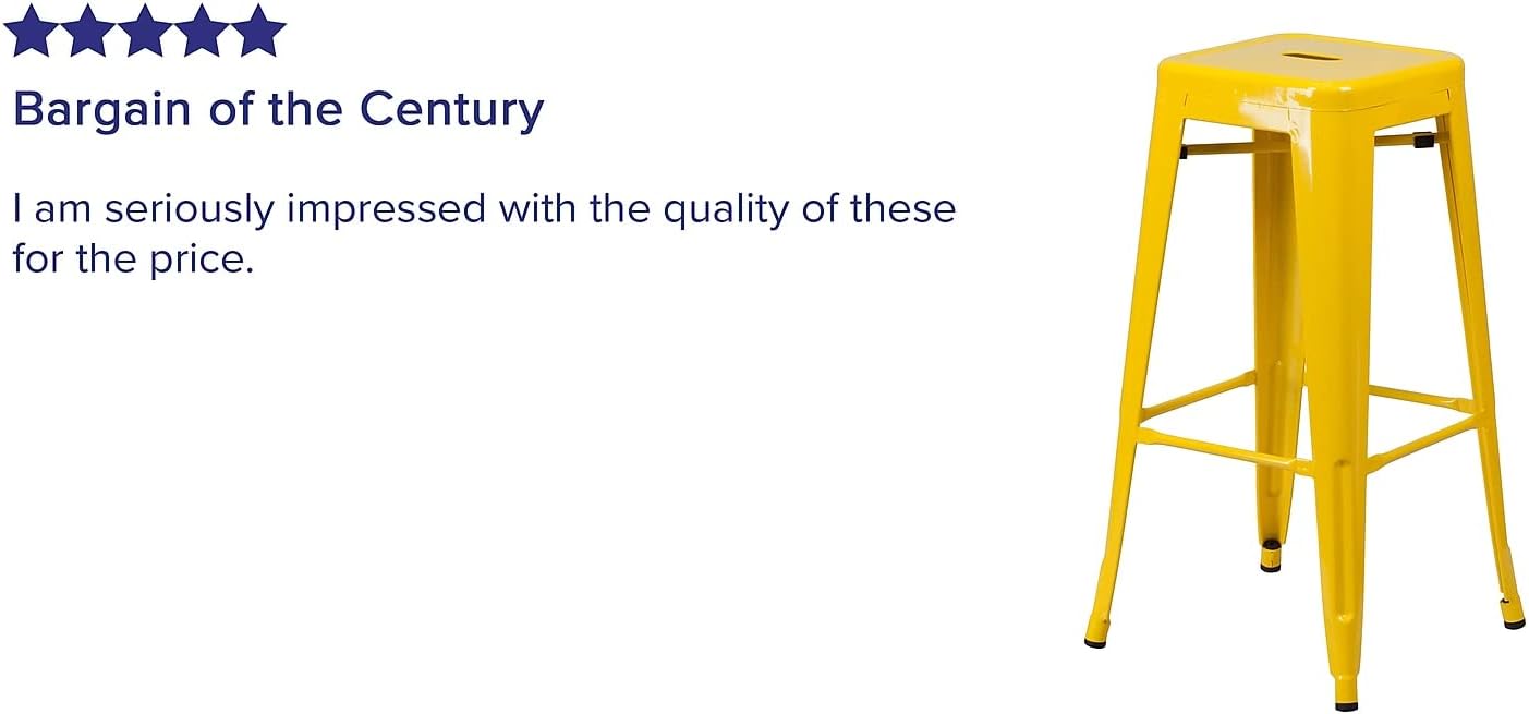 Flash Furniture Lily 4 Pack Commercial Grade 30" High Backless Yellow Metal Indoor-Outdoor Barstool with Square Seat