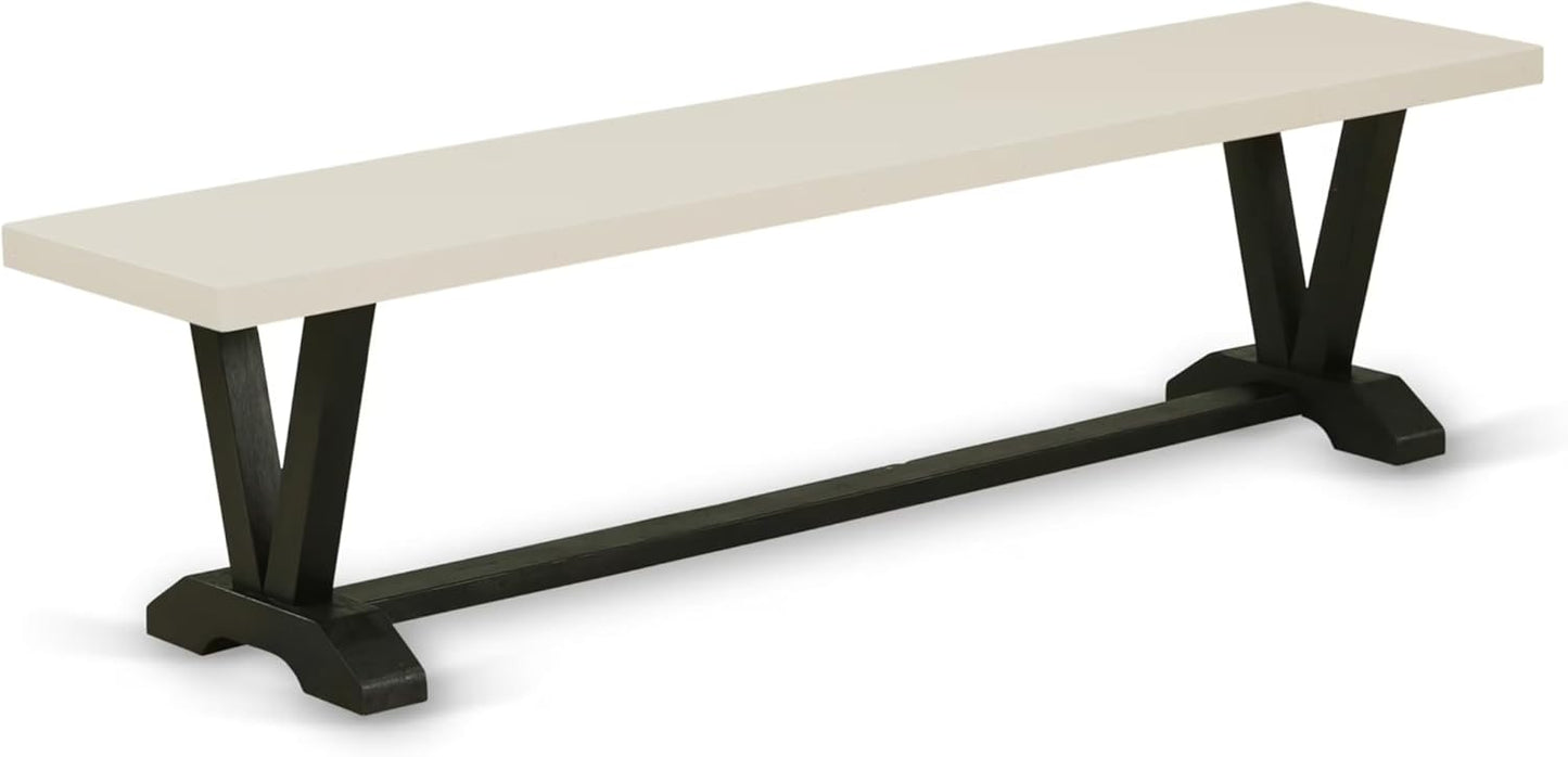 East West Furniture V627DR124-6 6 Piece Dinette Set Contains a Rectangle Dining Table with V-Legs and 4 Black Color Linen Fabric Parson Chairs with a Bench, 40x72 Inch, Multi-Color