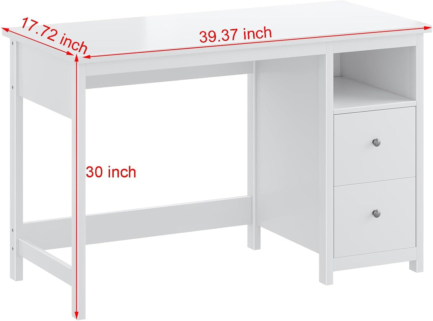 BHG White Desk with Drawers,Modern Small Computer Desk for Home Office, Makeup Vanity Desk Dressing Table for Bedroom,Filing Cabinet Writing Table PC Desks for Study (White, 39.3")