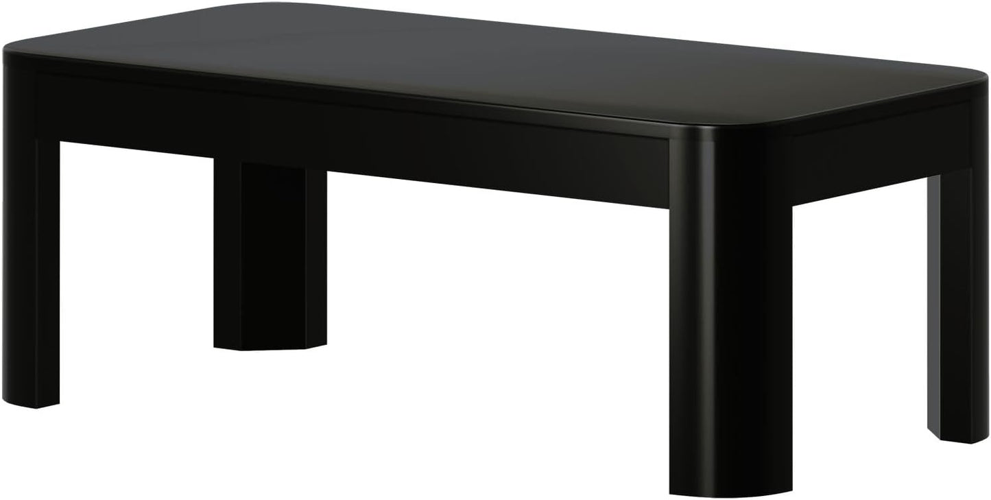 Plank+Beam Small Modern Rounded Coffee Table, 40 Inch, Solid Wood Contemporary Center Table for Living Room, Rectangle Tea Table, Black