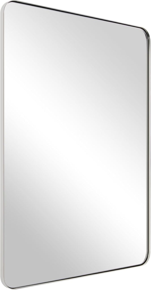ANDY STAR Chrome Mirror for Bathroom, 22"x30" Metal Frame Wall Mirror with Rounded Corner, Modern Rectangle Bathroom Vanity Mirror（Polish Finish）