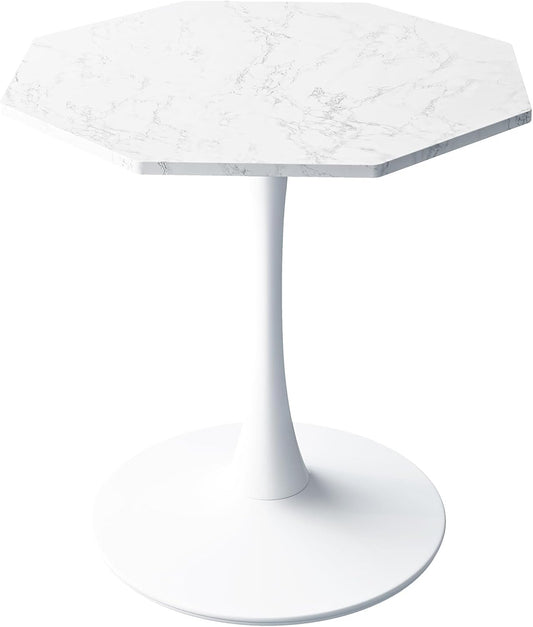 31.5 in Hexagonal Pedestal Dining Table for 2, Small Tulip Bistro Table with Metal Base, Space Saving Breakfast Nook Furniture for Home Cafe Apartment, Marble White