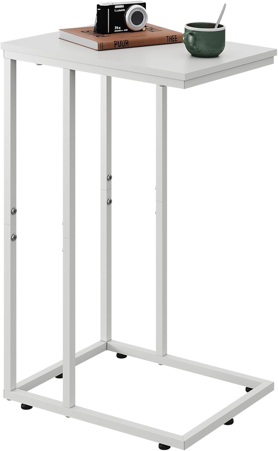 WLIVE Side Table, C Shaped End Table for Couch, Sofa and Bed, Large Desktop C Table for Living Room, Bedroom, Creamy White