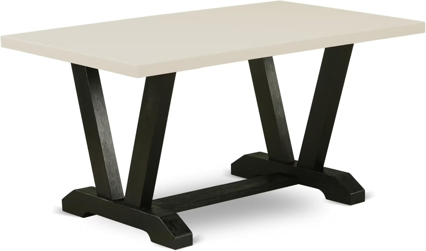 East West Furniture V626DR124-6 6 Piece Kitchen Table & Chairs Set Contains a Rectangle Dining Room Table and 4 Black Color Linen Fabric Parson Chairs with a Bench, 36x60 Inch, Multi-Color