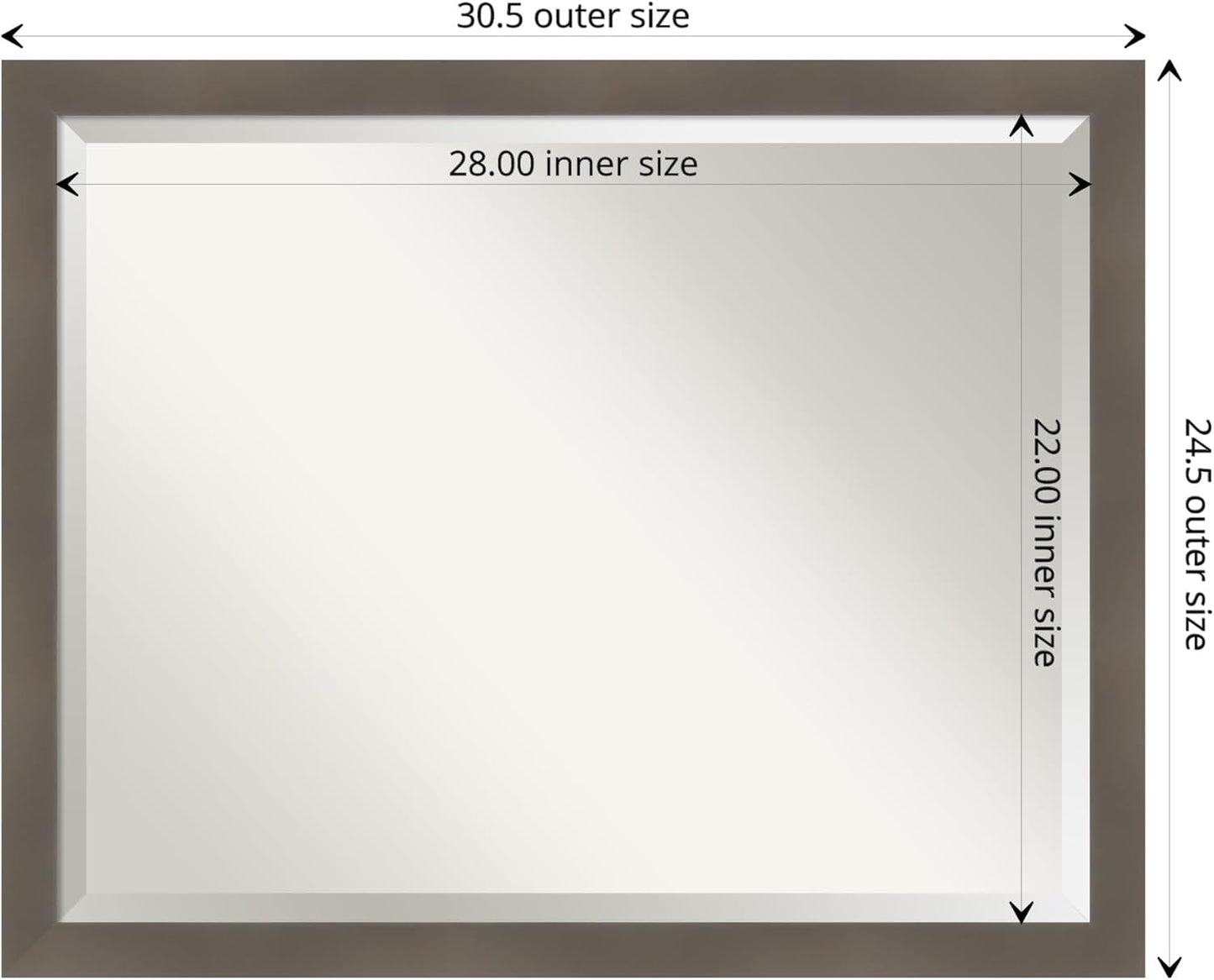 Amanti Art Grey Wall Mirror 25x31 Edwin Clay Grey Rectangle Bathroom Mirror for Wall Decor Living Room, Large Casual Wood Frame, Hangs Horizonally and Vertically, Bathroom Decor, Beveled Edge from WI