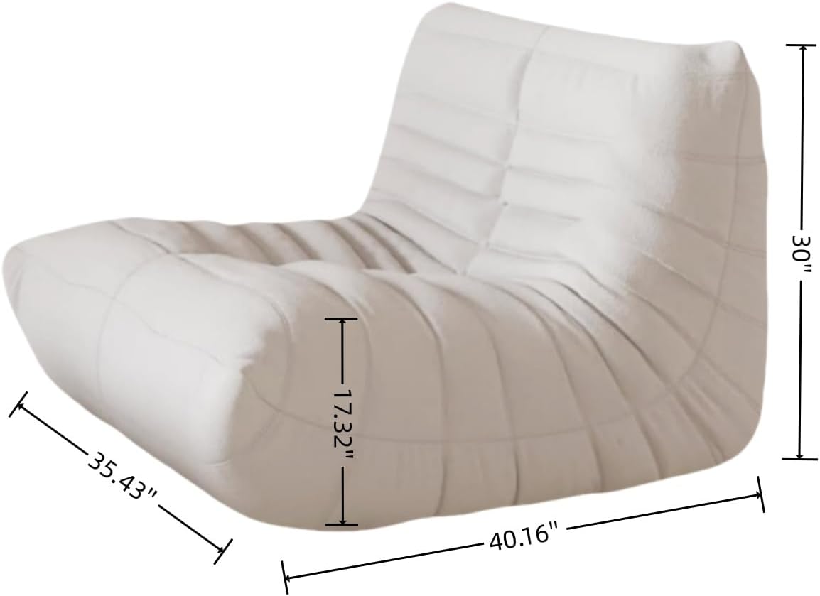 Bean Bag Chair - Memory Foam Bean Bag Chair for Adults, Comfy High-Resilience Single Sofa, Small Space Floor Chair, Chaise Lounge for Living Room, Bedroom (Beige, Wrinkles)