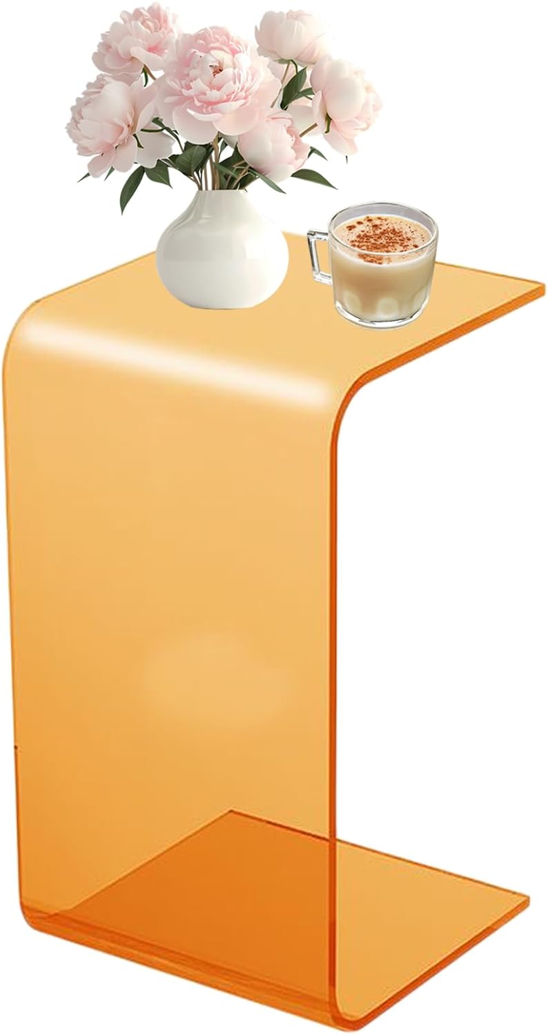 Acrylic End Table, C-Shape Acrylic Side Table Small Simple Clear Side Table Modern Coffee Tables for Living Room, Bedroom | 25.6" L X 11.8" W X 11.8" H