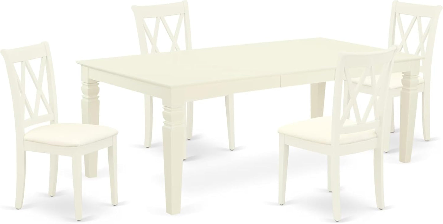 East West Furniture LGCL5-LWH-C 5 Piece Kitchen Table & Chairs Set Includes a Rectangle Dining Table with Butterfly Leaf and 4 Linen Fabric Dining Room Chairs, 42x84 Inch, Linen White