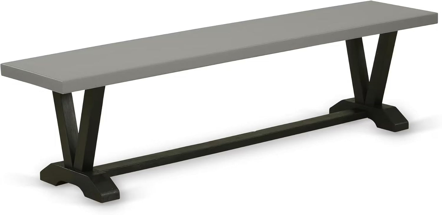 East West Furniture V697FL624-6 6 Piece Dining Table Set Contains a Rectangle Dining Room Table with V-Legs and 4 Black Linen Fabric Parson Chairs with a Bench, 40x72 Inch, Multi-Color