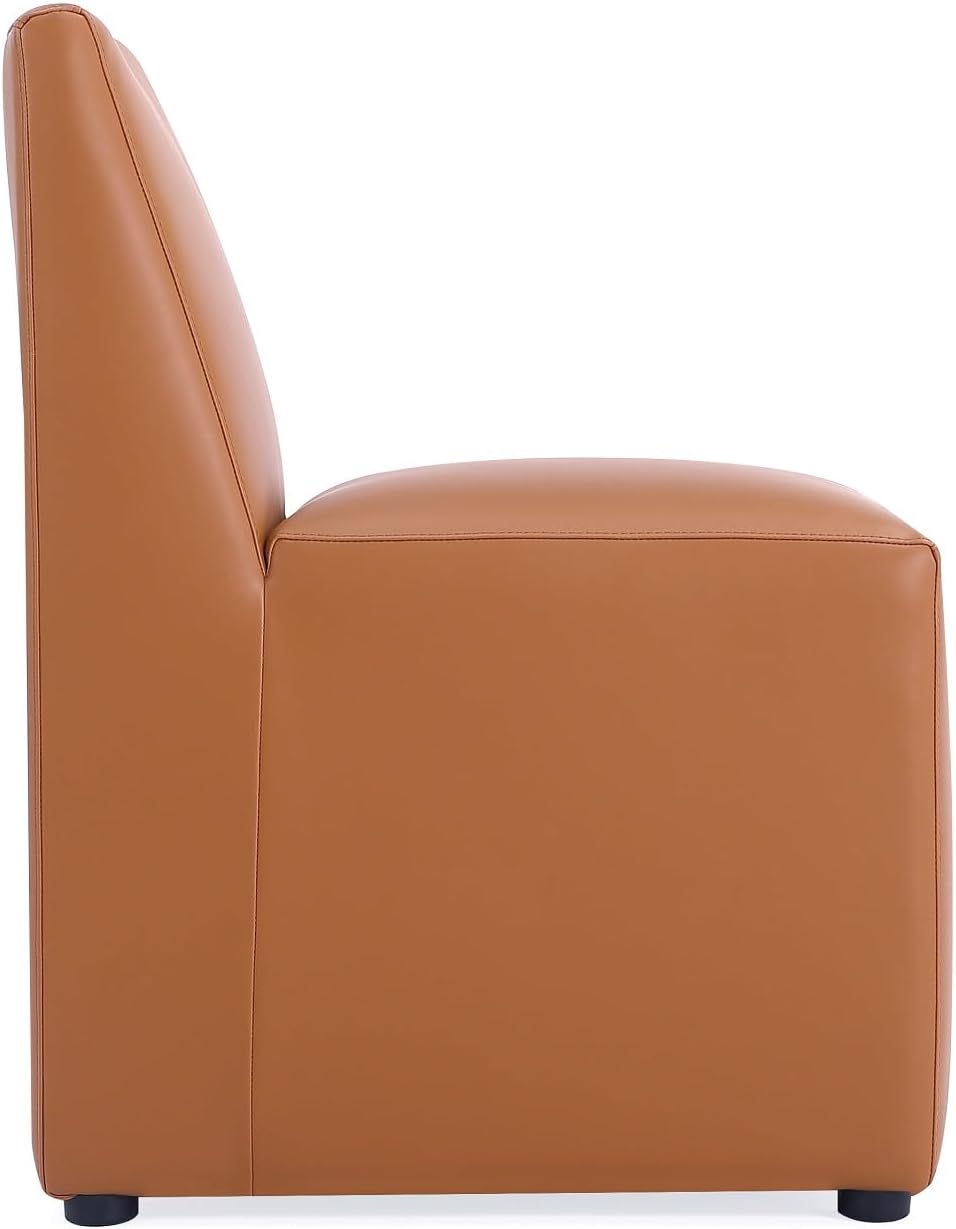 Manhattan Comfort Anna Square Modern Dining Chair with Head to Toe Faux Leather Upholstery and Plastic Foot Padding, Luxury Accent Furniture, Set of 1, Saddle