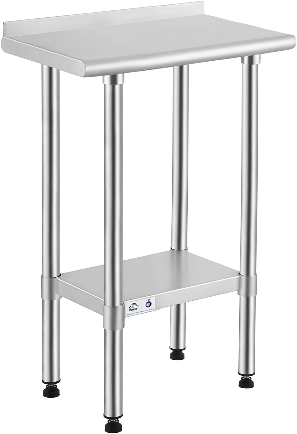 ROCKPOINT Stainless Steel Table for Prep & Work with Backsplash 14x24 Inches, NSF Metal Commercial Kitchen Heavy Duty Table with Adjustable Under Shelf and Table Foot for Restaurant, Home and Hotel