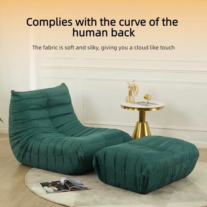 Bean Bag Chair - Memory Foam Bean Bag Chair for Adults, Comfy High-Resilience Single Sofa, Small Space Floor Chair, Chaise Lounge for Living Room, Bedroom(Dark Green, Wrinkles+Ottoman)