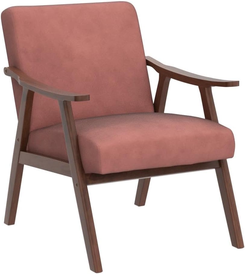 Container Furniture Direct Accent Chair with Microfiber Upholstery and Solid Wood Frame, Classic Mid-Century Modern Living Room Furniture for Extra Seating, Rose