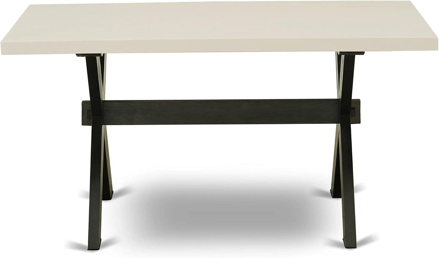 East West Furniture X626DR124-7 7 Piece Kitchen Table Set Consist of a Rectangle Dining Table with X-Legs and 6 Black Color Linen Fabric Parson Dining Chairs, 36x60 Inch, Multi-Color