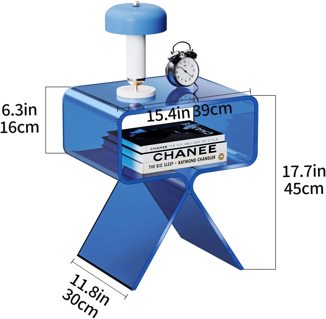 Acrylic Nightstand Side Table Modern Design Clear Home Decor Display End Table for Living Room (Blue)