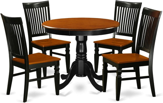 East West Furniture ANWE5-BCH-W 5 Piece Dining Set Includes a Round Kitchen Table with Pedestal and 4 Dining Room Chairs, 36x36 Inch, Black & Cherry