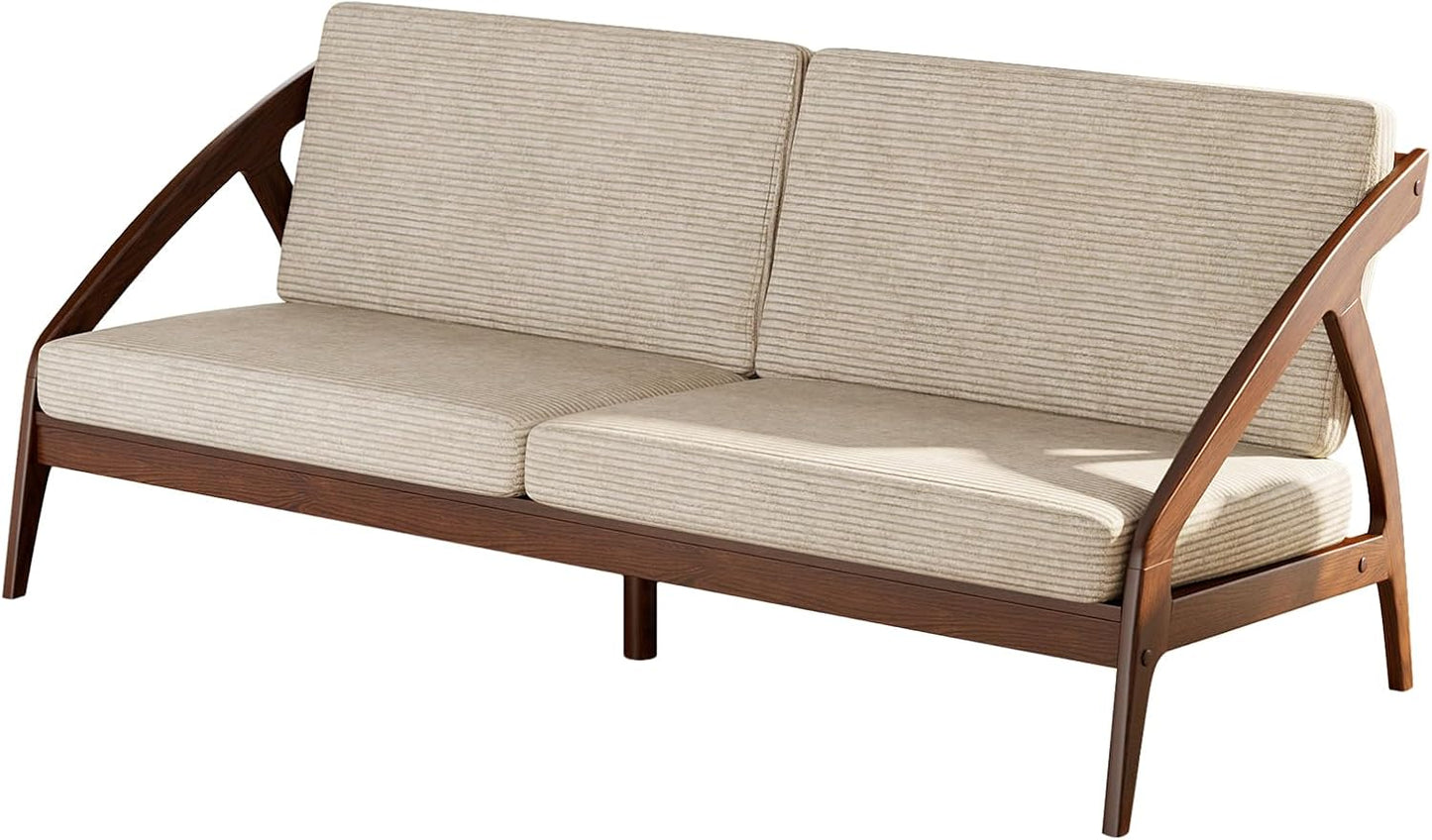 73.4" Solid Wood Upholstered Sofa, Comfortable Seat Cushion, White Waxwood Full Solid Wood Frame, Removable Cover, Suitable for Bedroom and Living Room, Easy to Assemble, Office Sofa