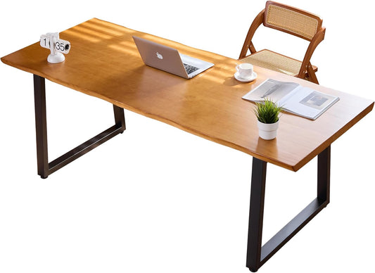 Modern Solid Wood Executive Desk – Spacious and Minimalist Home Office Workstation Perfect for Writing and Professional Use (Light Brown, 70.87in)