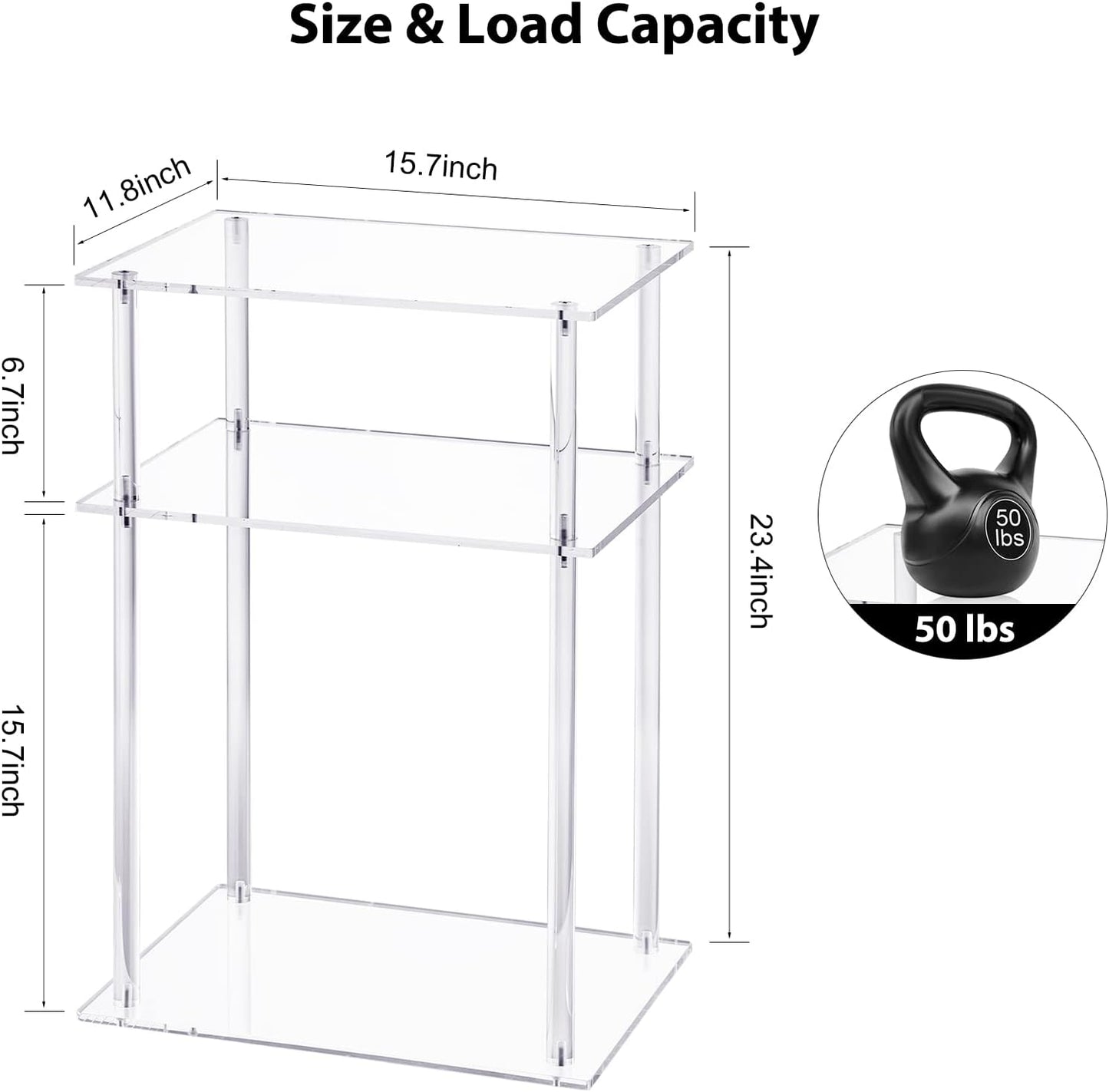 HMYHUM Clear Acrylic End Table, 3-Tier Side Table/Nightstand, 15.7" L x 11.8" W x 23.4" H