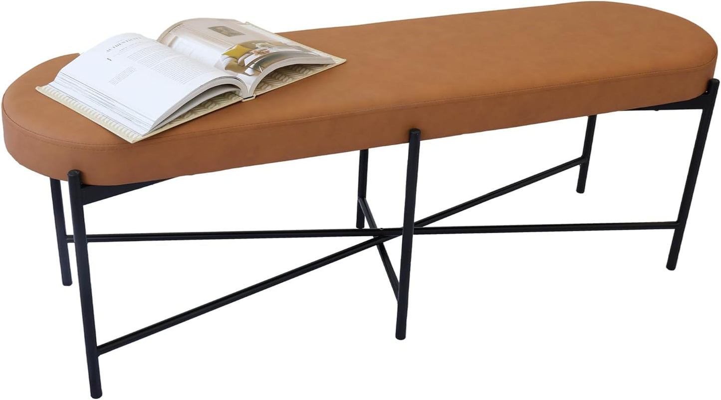 54” upholstered Vegan Leather Accent Ottoman Bench for entryway, Living Rooms, lounges, bedrooms-Brown