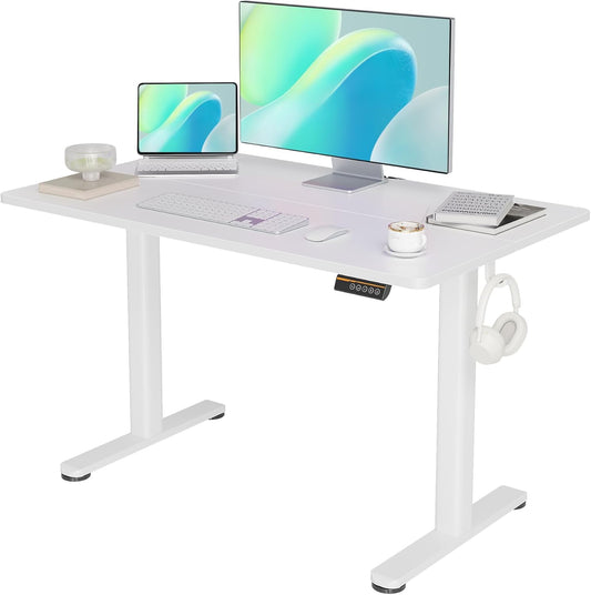 YDN Standing Desk, Electric Adjustable Height 48 Inchs Stand up Desk, Sit Stand Home Office Desk with Splice Board, White Top