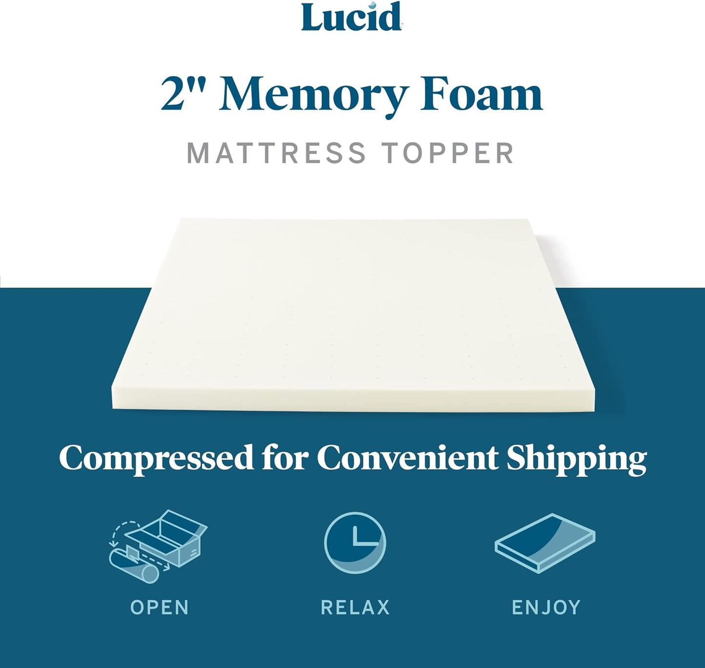LUCID 2 Inch Traditional Foam Mattress Topper - Hypoallergenic - Ventilated - Conforming Support - Full