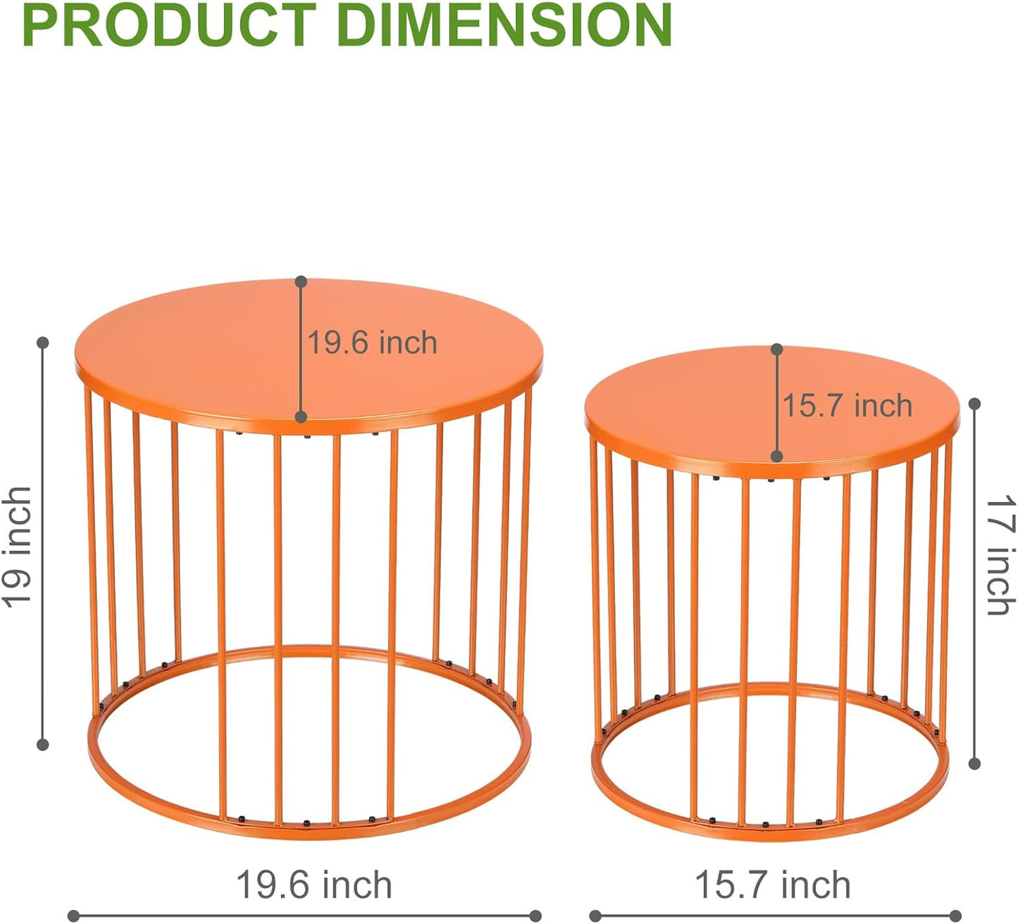 SUNNYPARK Outdoor Side Table Set of 2, Metal Circle Accent End Tables for Balcony Backyard Garden Indoor Living Room, Durable Black Nesting Coffee Tables, 20”+16” Dia