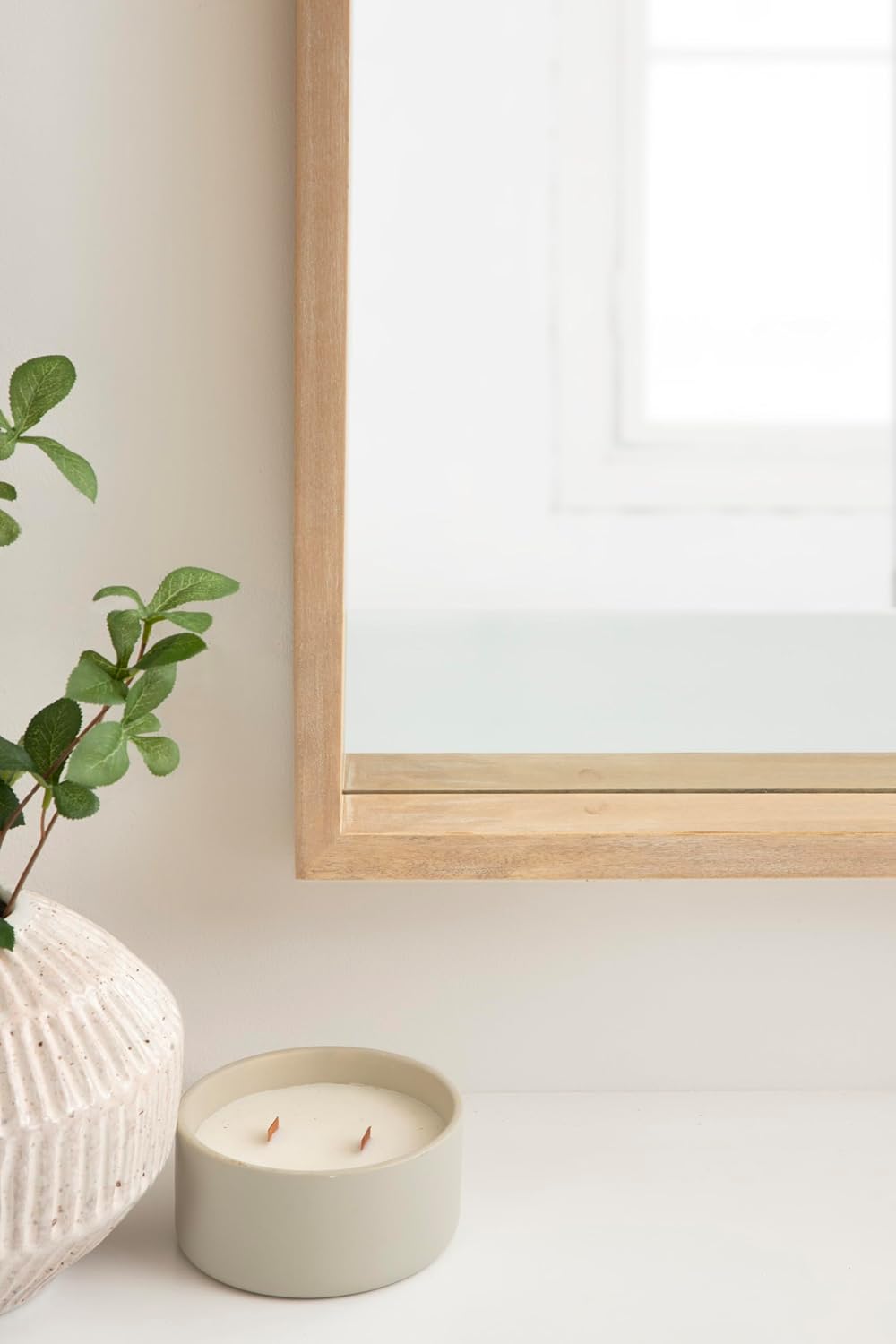 Kate and Laurel Hutton Modern Wood Arched Mirror; 24 x 36; Natural Wood; Decorative Transitional Large Arch Mirror with Deep Profile for Use as Bathroom Mirror for Over Sink