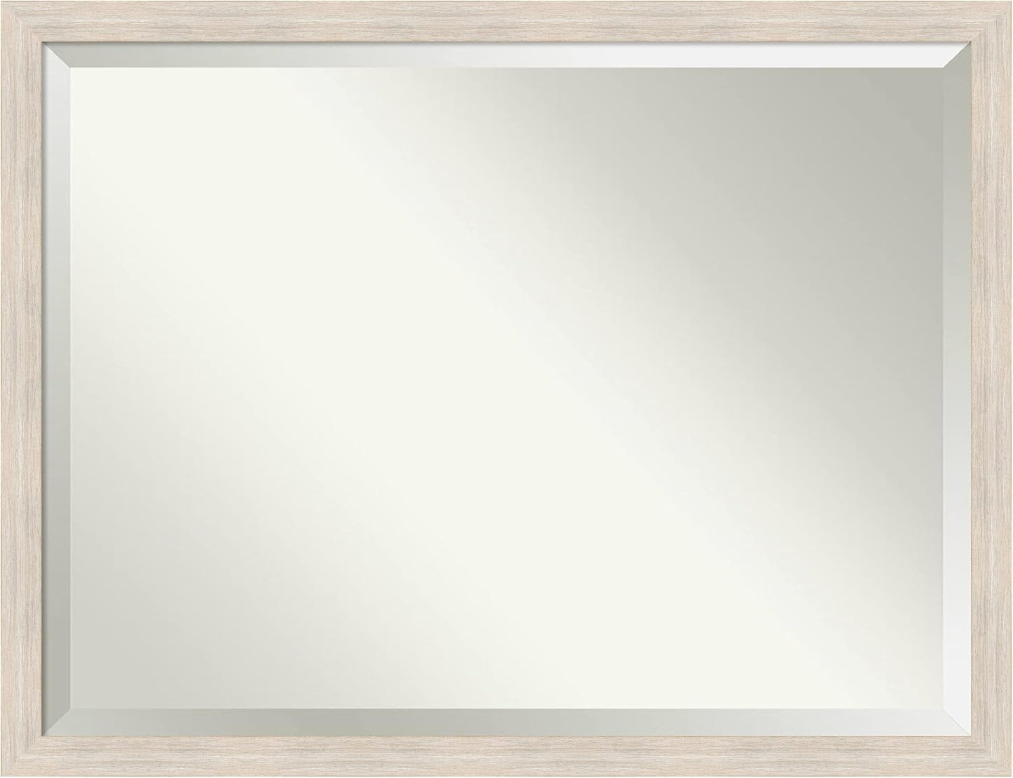 Amanti Art White Bathroom Mirror for Over Sink, 33x43 Hardwood White Wash Narrow Rectangle Vanity Mirror, X-Large Rustic Farmhouse Wood Frame, Hangs Horizonally and Vertically, Bathroom Wall Decor