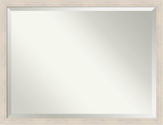 Amanti Art White Bathroom Mirror for Over Sink, 33x43 Hardwood White Wash Narrow Rectangle Vanity Mirror, X-Large Rustic Farmhouse Wood Frame, Hangs Horizonally and Vertically, Bathroom Wall Decor