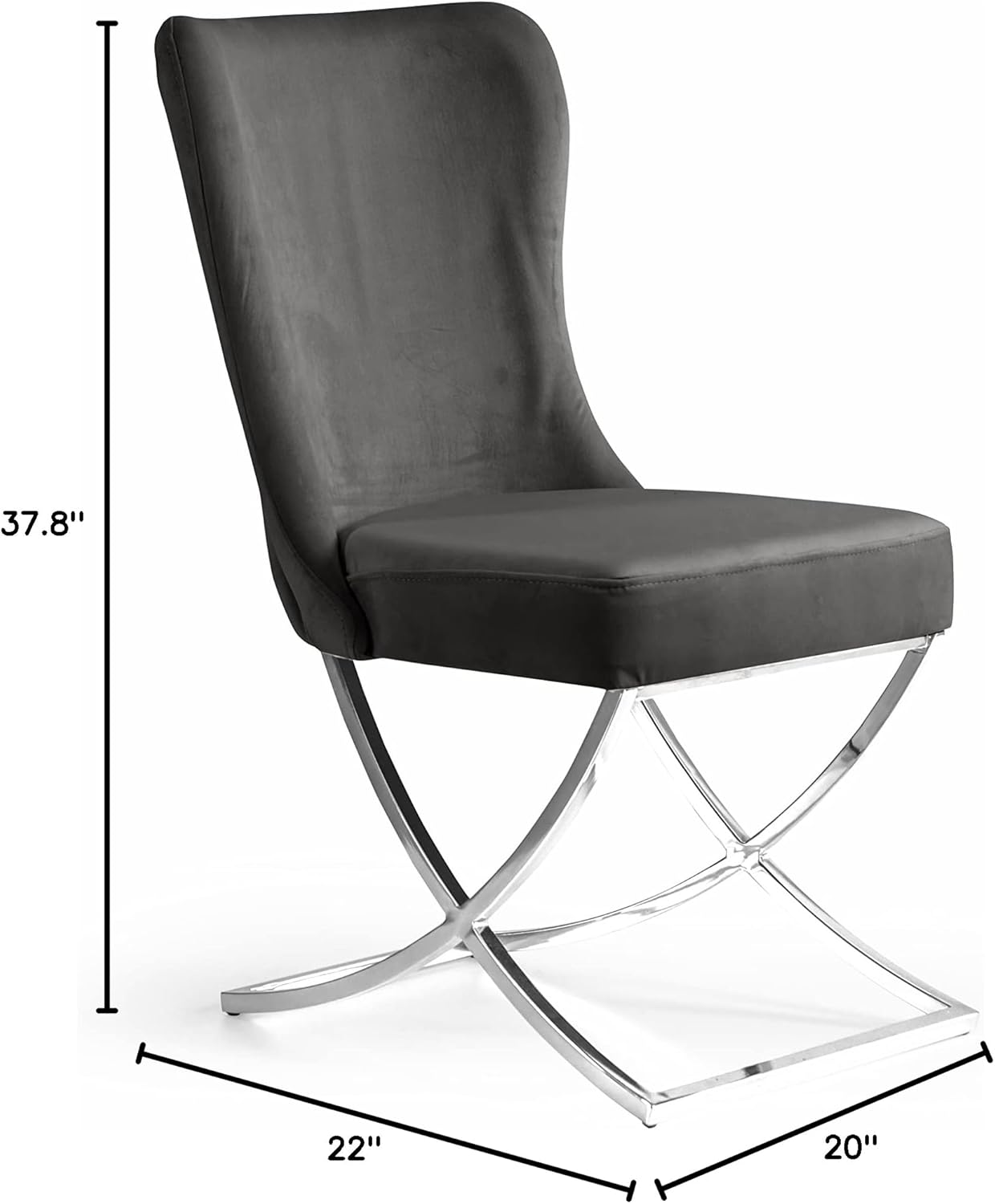 Ottomanson Royal Dining Chairs Set of 8 – Upholstered Tufted Microfiber, Assembled, Silver Metal Legs, Beech Wood Frame, 350 lb Capacity, Gray