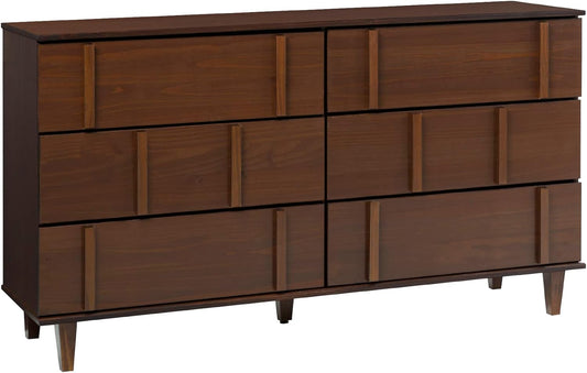 Walker Edison Contemporary Detailed 6-Drawer Solid Wood Dresser, 60 Inch, Walnut