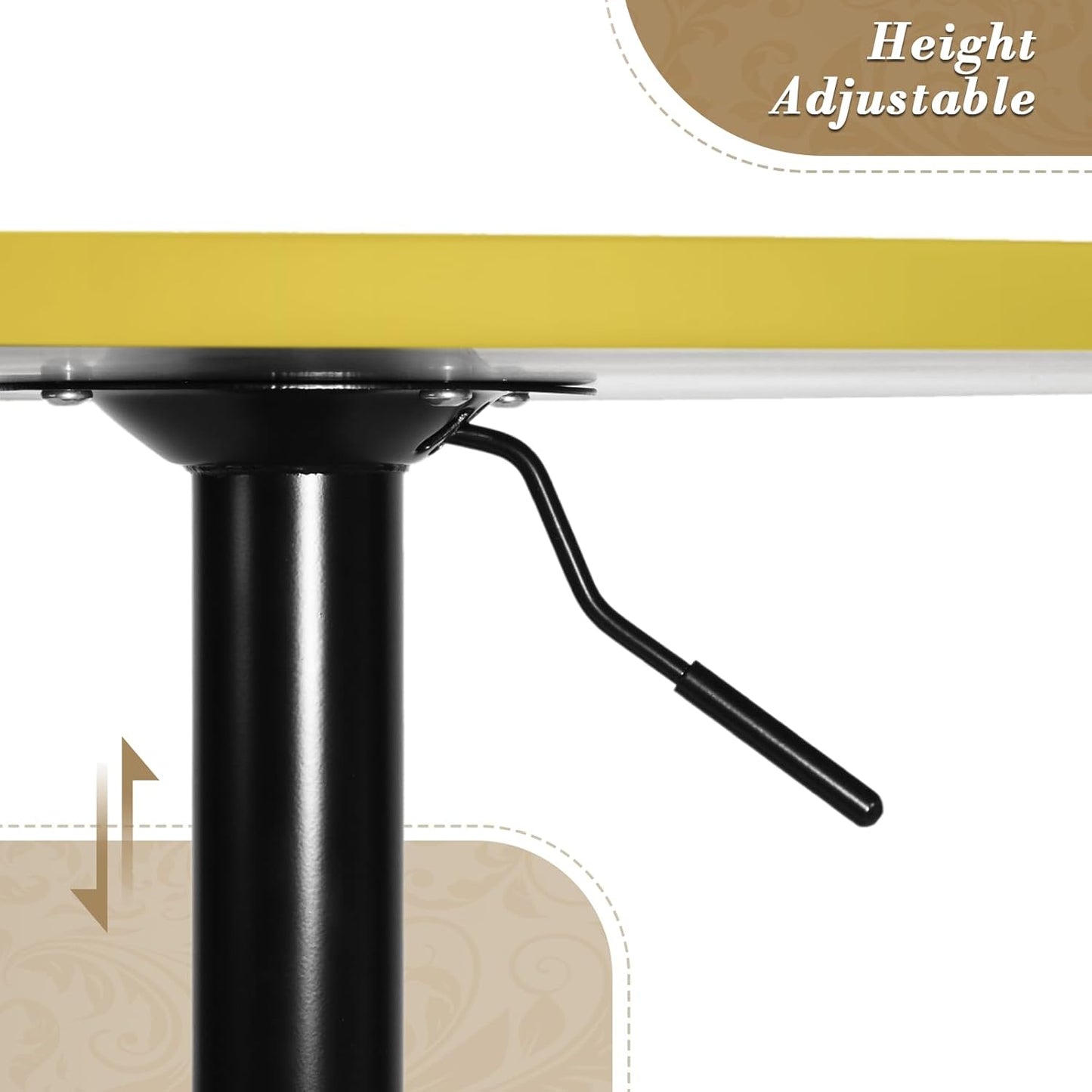 Athena Collection Modern Bar Table Round Top Height Adjustable, Tall Bistro Pub Cocktail Table Height Top and Sturdy Base, Suitable for Home Kitchen Pub Restaurant Outdoor, Yellow