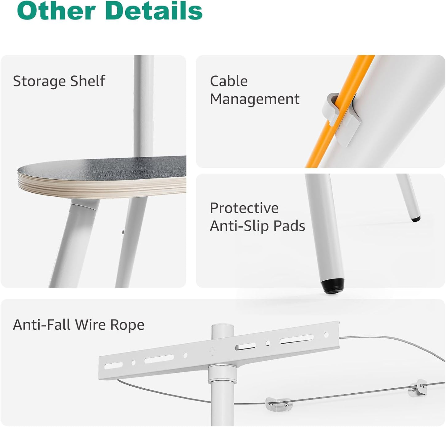 Tripod Easel TV Stand for 43 to 65 Inch LCD Led Screen, Height Adjustable and Swievel TV Stand, Portable TV Floor Stand with Wooden Tray for Bedroom, Living Room, Studio, Metal White.