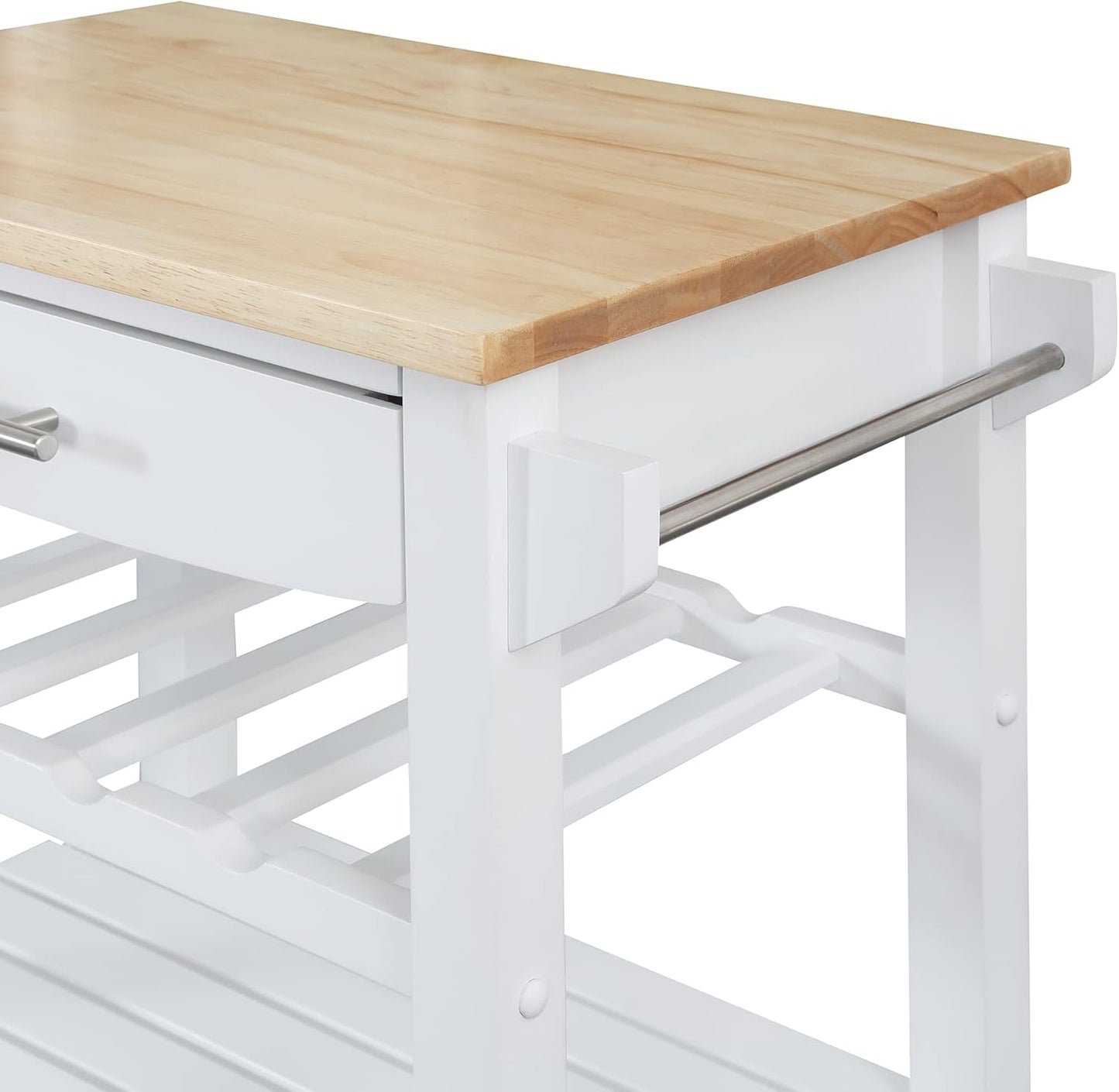 Convenience Concepts Ellaine 4 Tier Kitchen Cart with Drawer and Wine Rack, 24.75", White/Butcher Block