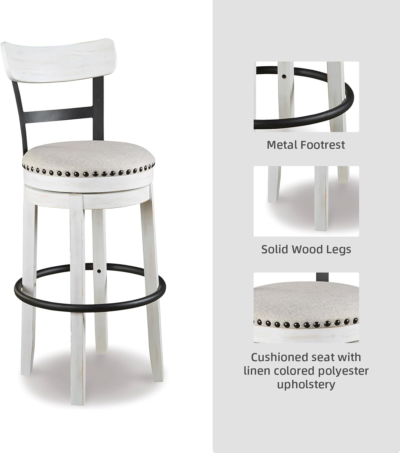 Signature Design by Ashley Valebeck 30" Modern Swivel Pub Height Barstool, Whitewash