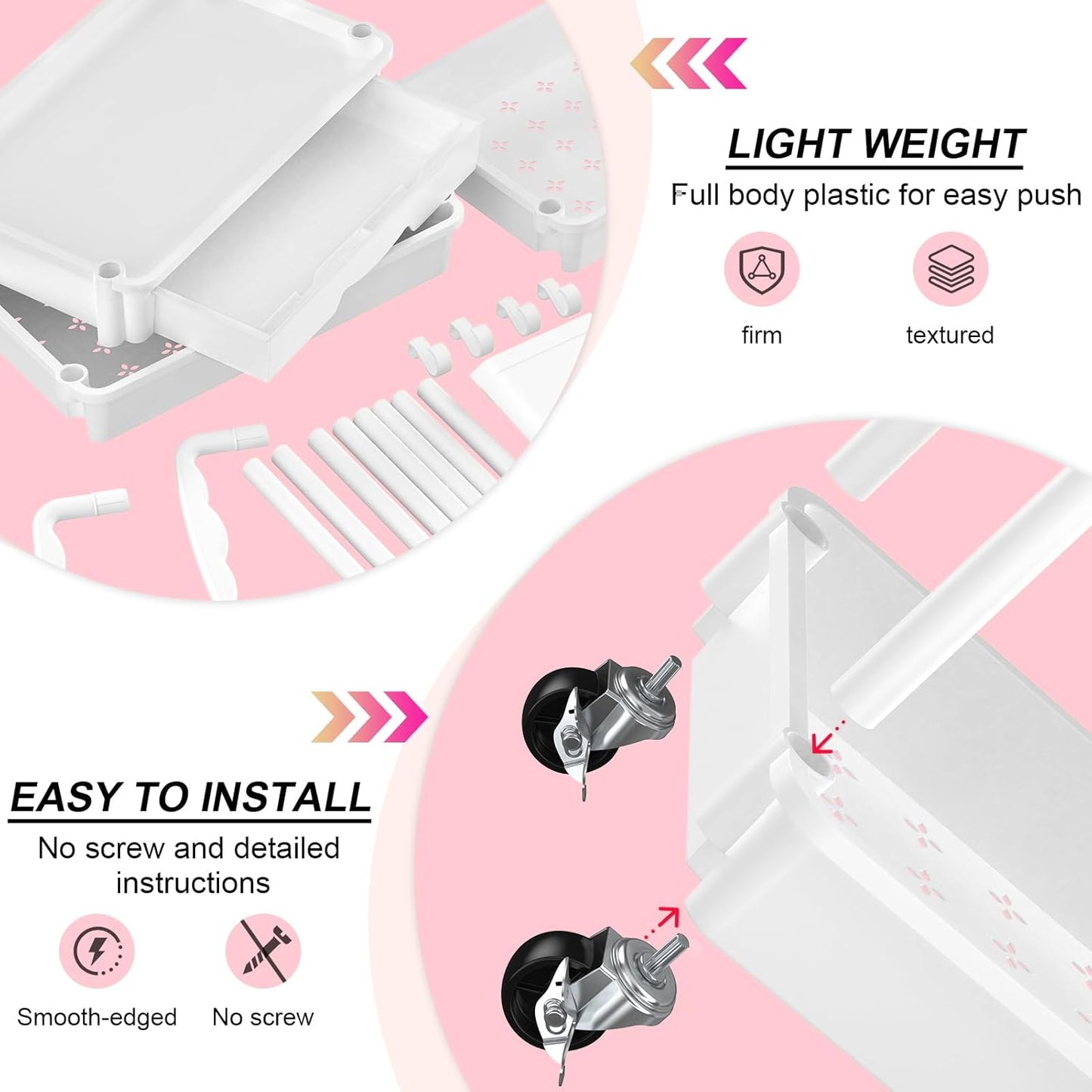 Goovilla 4 Tier Rolling Utility Cart Organizer with Removable Drawer, Stable and Sturdy White Rolling Storage Carts with 2 Lockable Wheels for Bathroom, Kitchen, Snack, Craft, Makeup, Baby Essentials