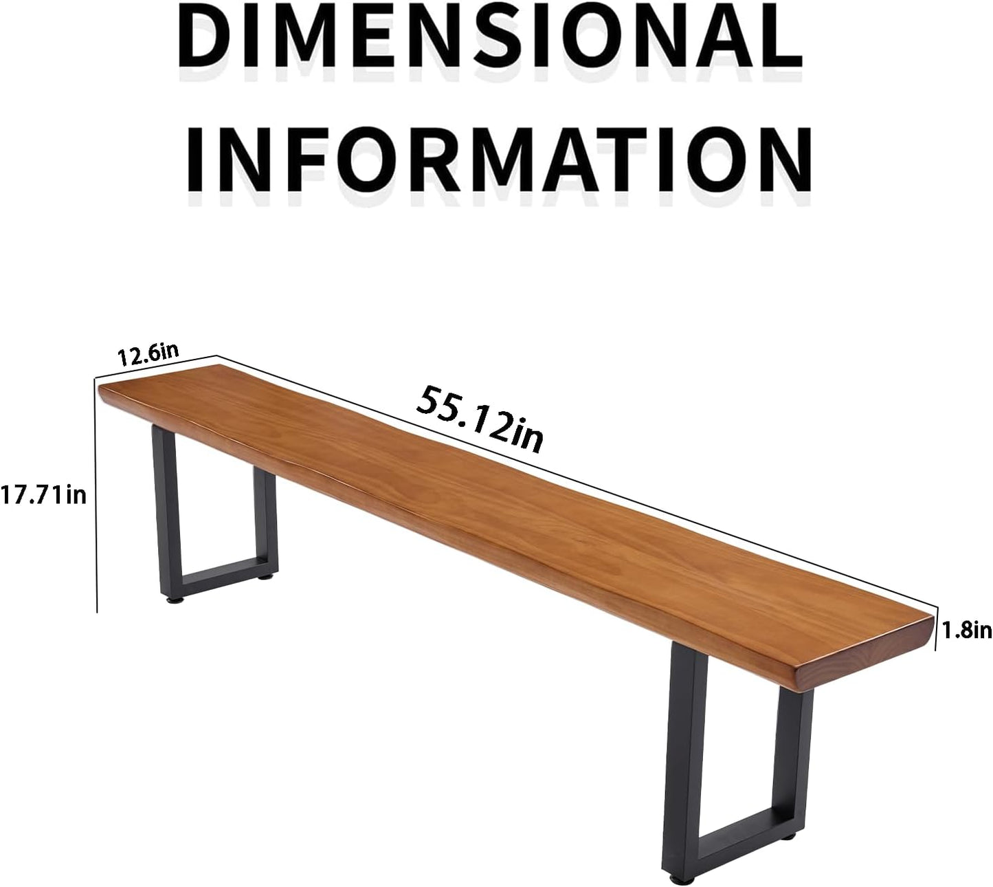 Solid Wood Top Bench with Metal Legs Durable Long Bench for Home Office Living Room Dining Room Versatile Multi Size Options Perfect Chair Stool Dining Bench Dining Chair (Light brown bench, 55.12in)